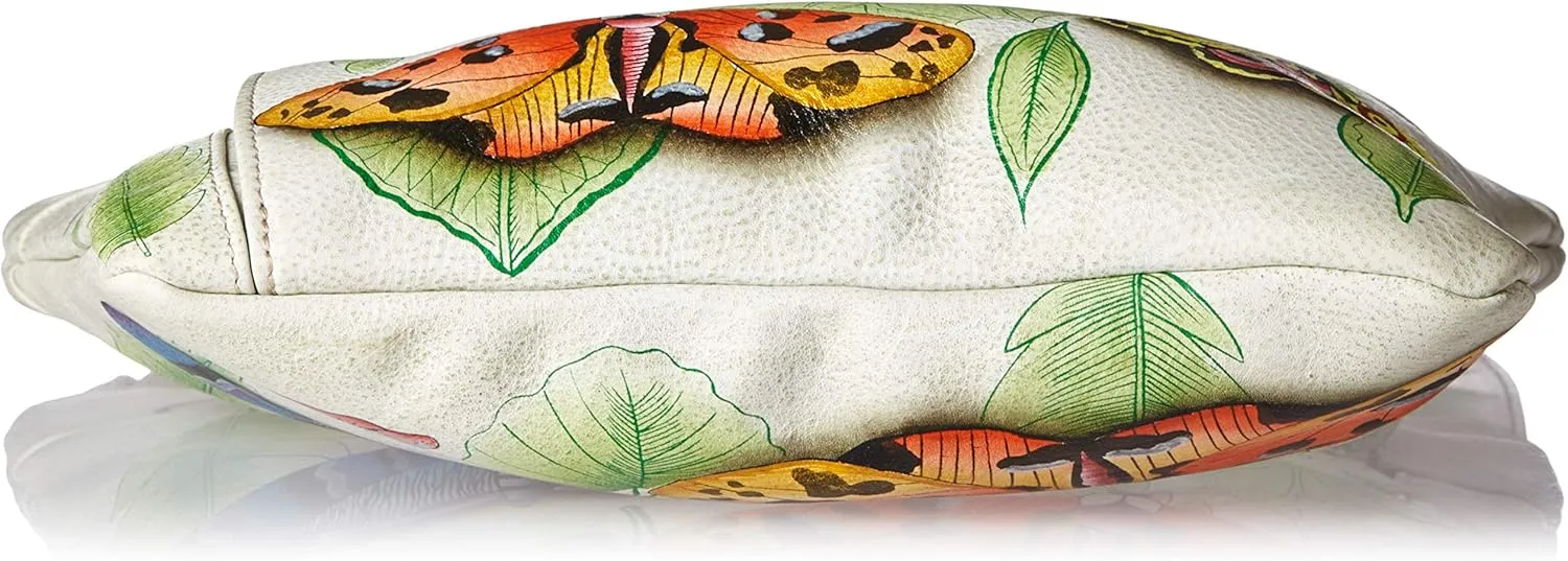 Anna by Anuschka Handpainted Women's Genuine Leather Asymmetric Slim Crossbody Bag with Zippered Pockets and Adjustable Strap