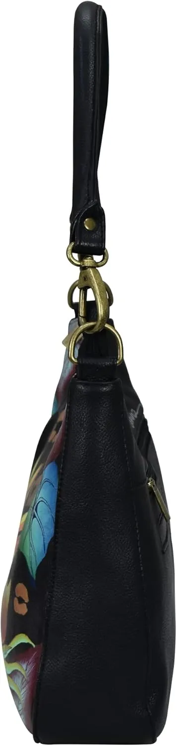 Anna by Anuschka Women's Hand-Painted Genuine Leather Large Top Zip Hobo