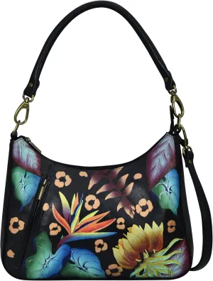 Anna by Anuschka Women's Hand-Painted Genuine Leather Large Top Zip Hobo