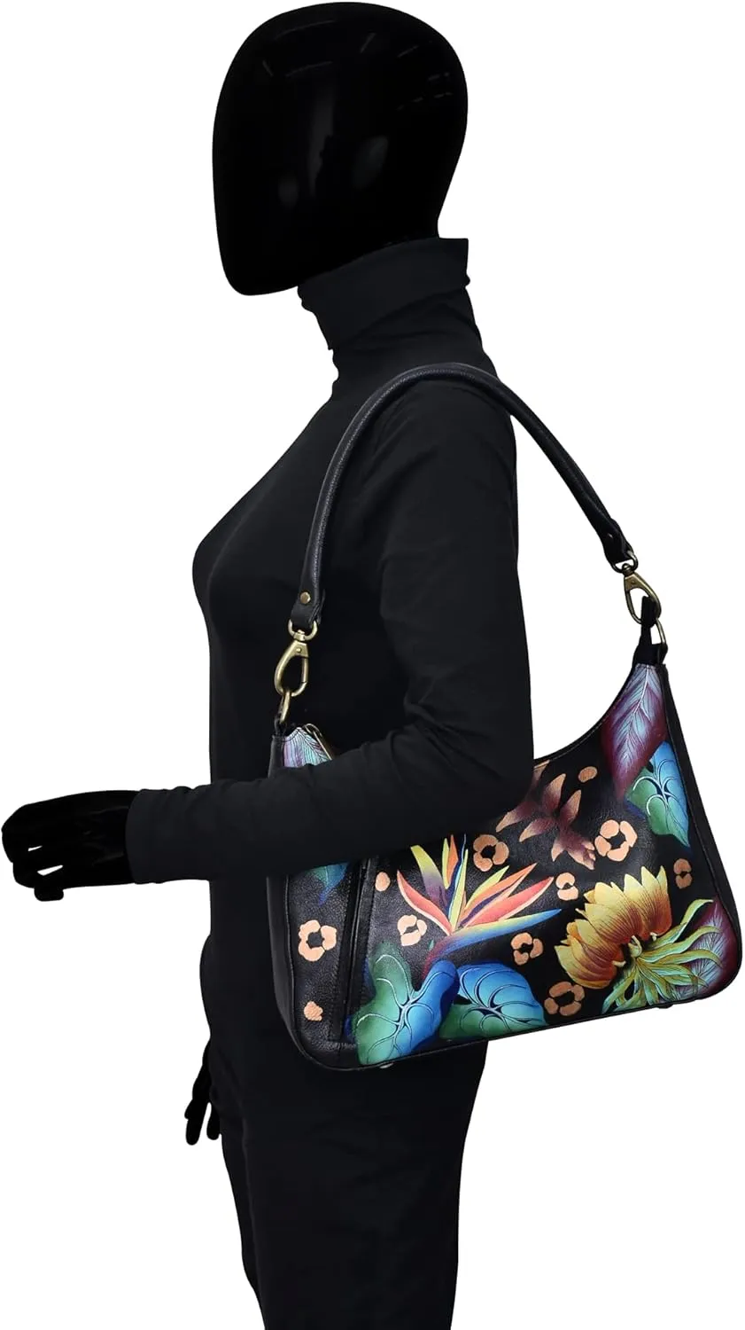 Anna by Anuschka Women's Hand-Painted Genuine Leather Large Top Zip Hobo