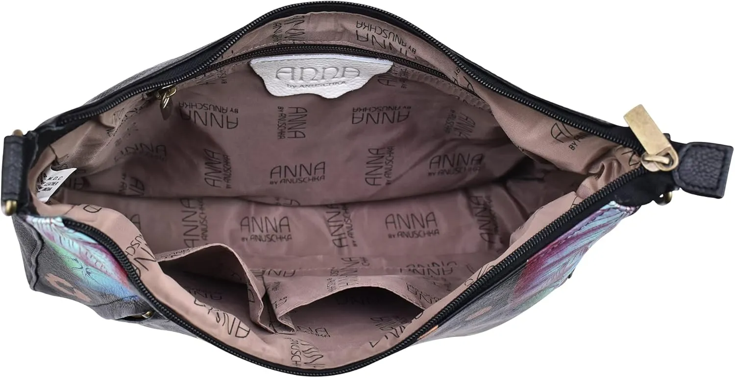 Anna by Anuschka Women's Hand-Painted Genuine Leather Large Top Zip Hobo