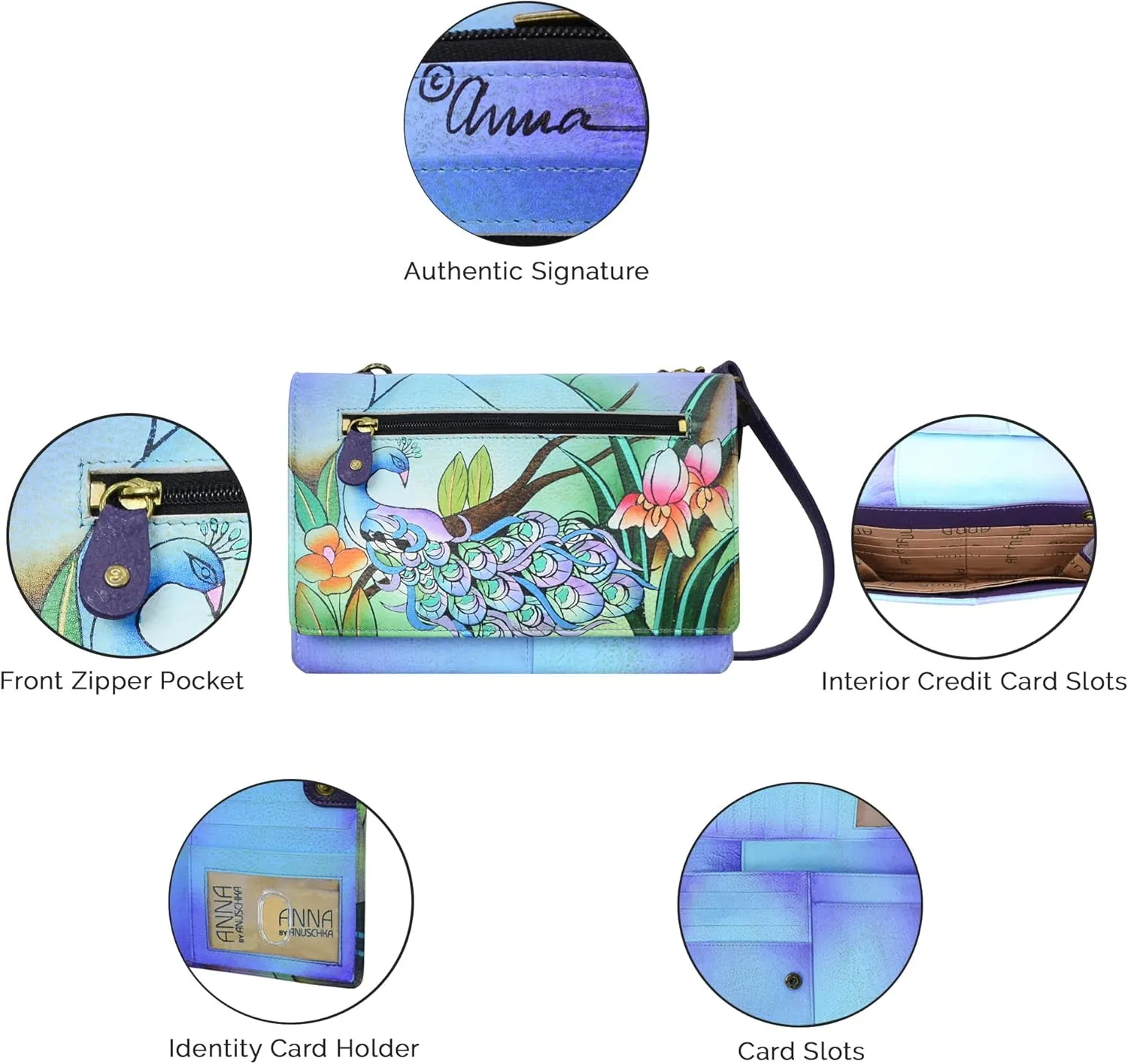 Anna by Anuschka Women’s Hand-Painted Genuine Leather Organizer Wallet On a String