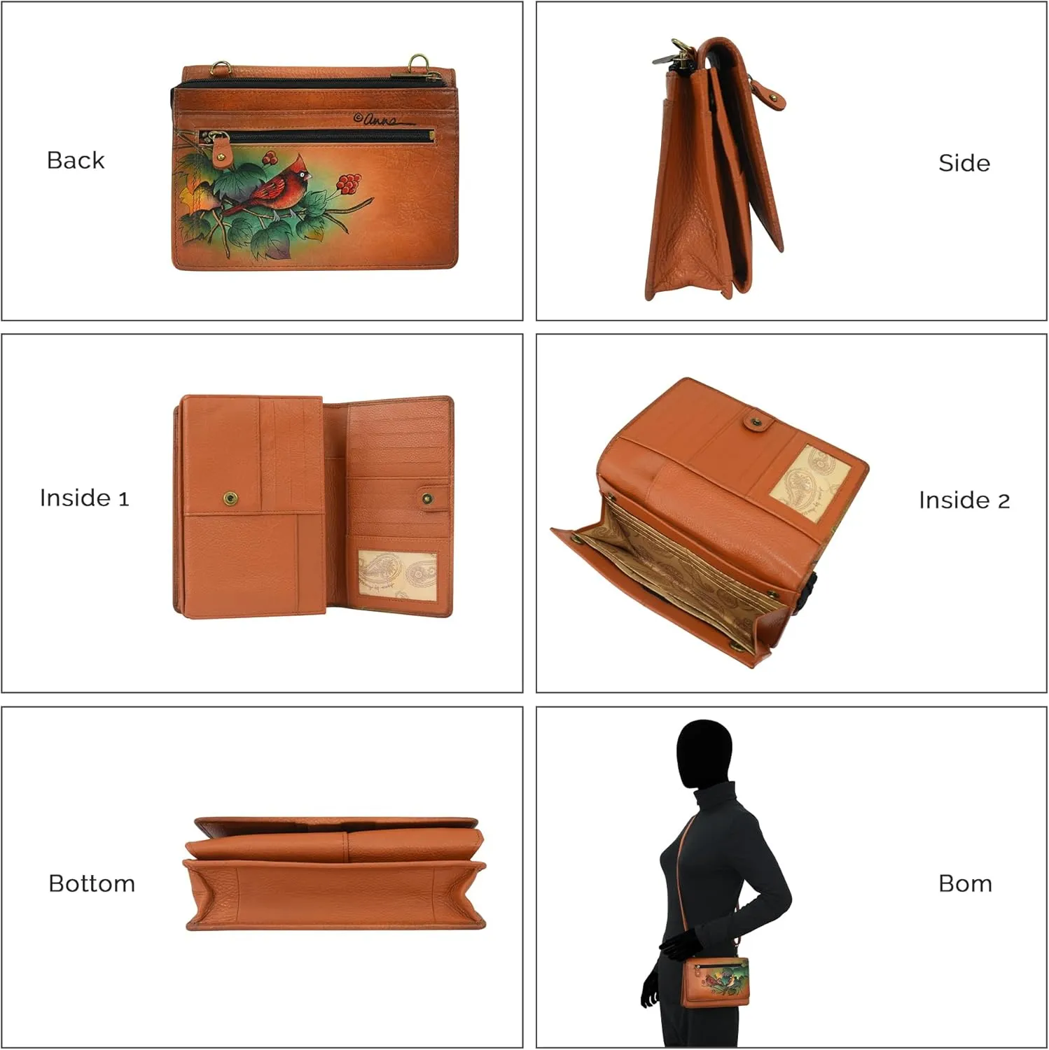 Anna by Anuschka Women’s Hand-Painted Genuine Leather Organizer Wallet On a String