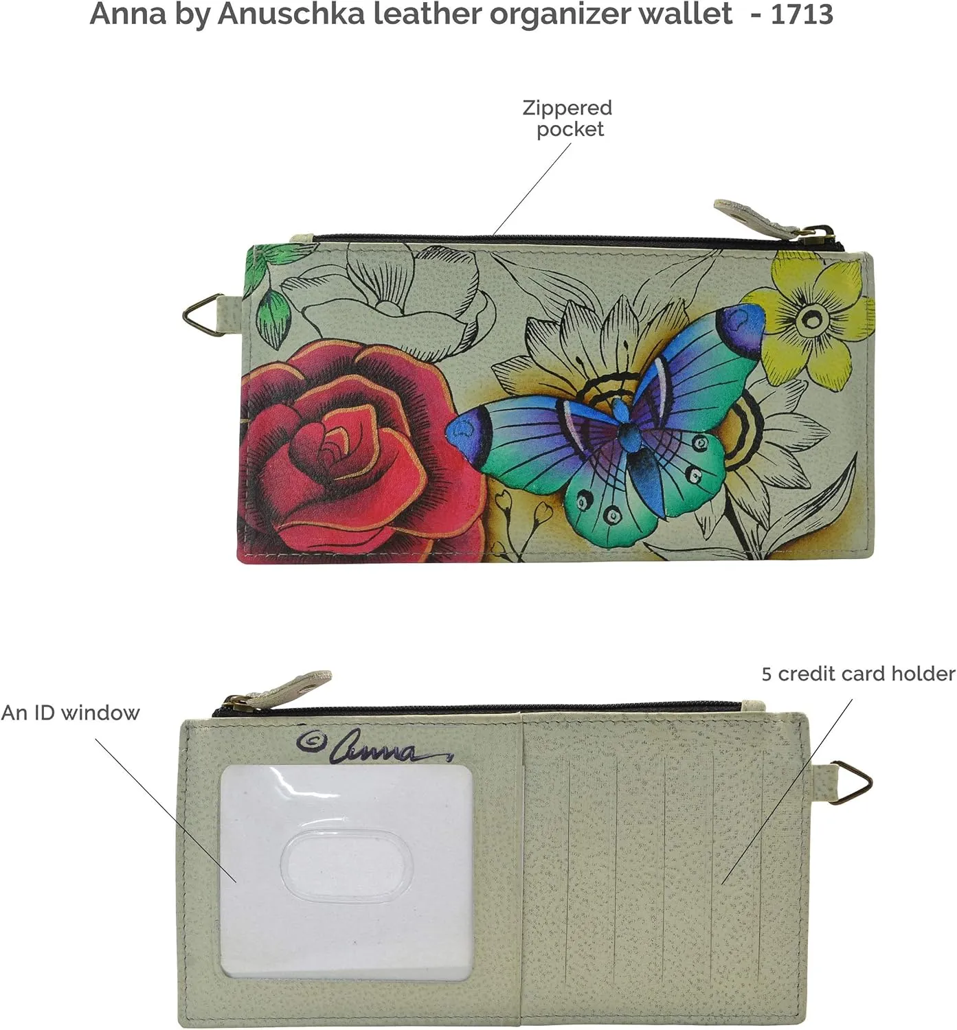 Anna by Anuschka Women's Hand Painted Genuine Leather Organizer Wallet