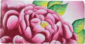 Anna by Anuschka Women's Hand Painted Leather Clutch Wallet-Precious Peony Eggplant