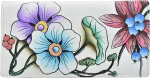 Anna by Anuschka Women's Hand Painted Leather Clutch Wallet-Precious Peony Eggplant