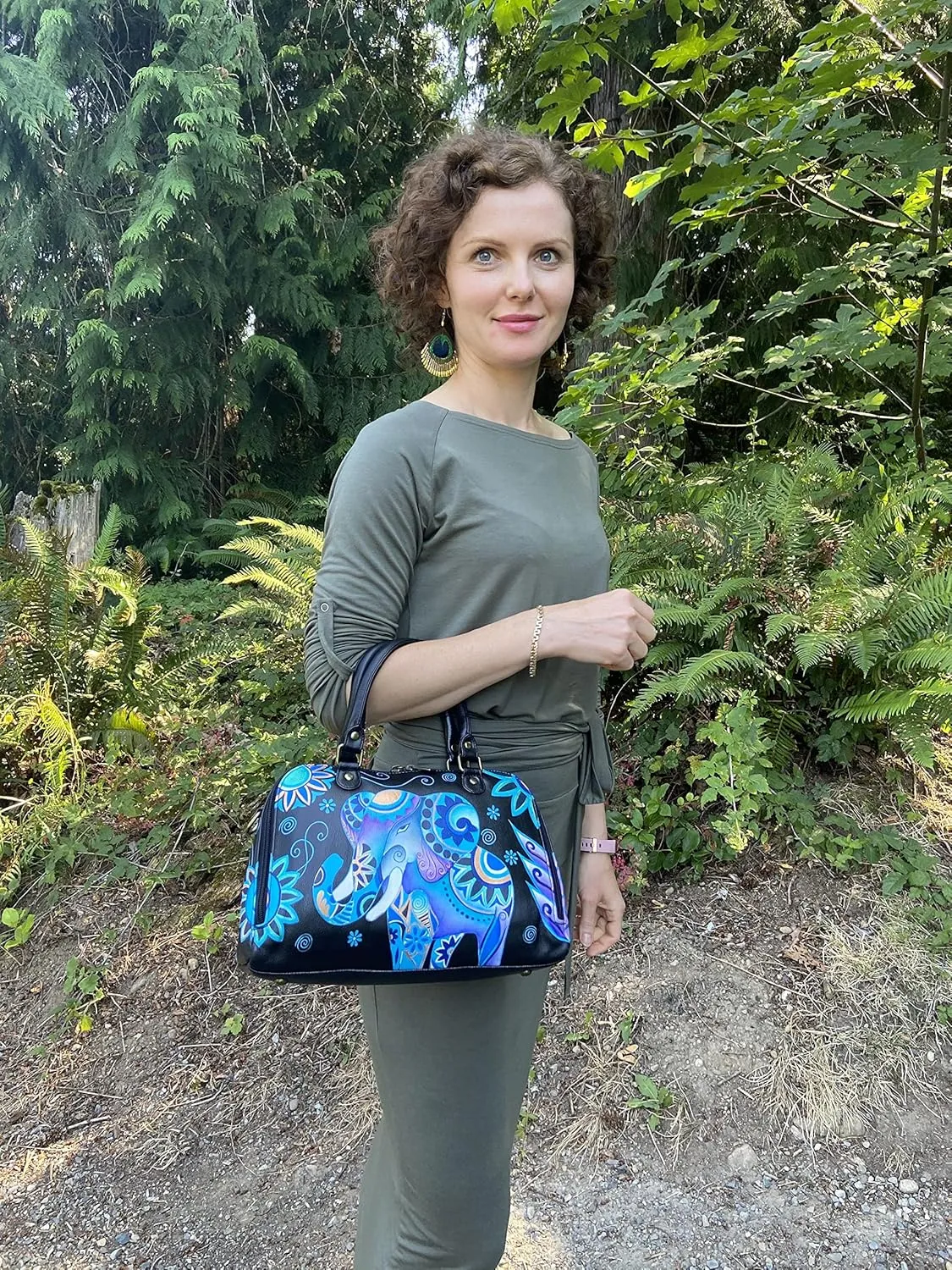 Anna by Anuschka Women's Hand-Painted Leather Wide Organizer Satchel