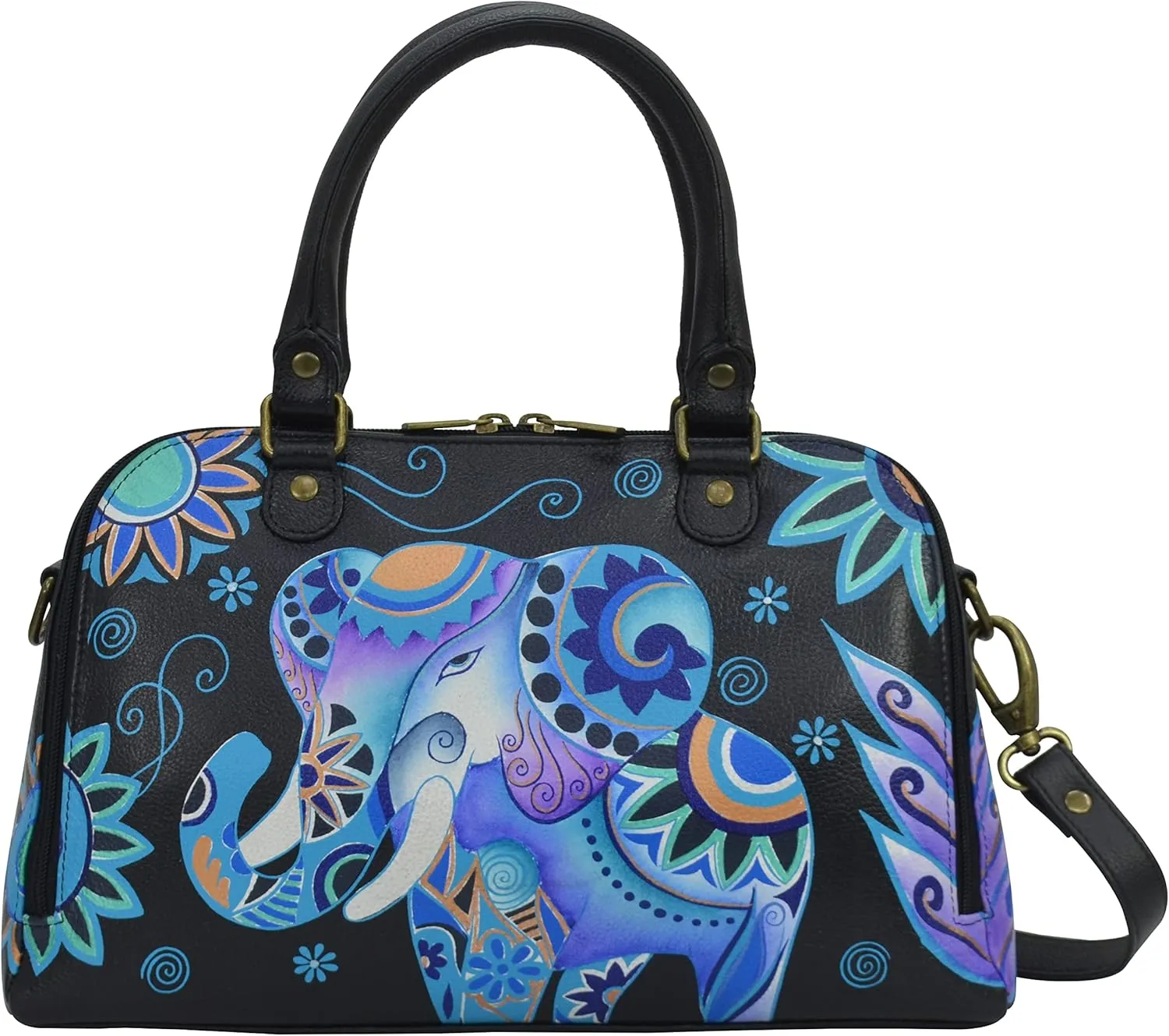 Anna by Anuschka Women's Hand-Painted Leather Wide Organizer Satchel
