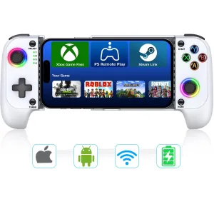 【Anti-Drift & Case-Friendly】Full-Size Game Controller for iPhone/Android Phone Tablet | Hall Joysticks Bluetooth Phone Controller with Lighting, for Cloud Gaming, Genshin Impact, PUBG, Roblox, Call of Duty Mobile Gamers