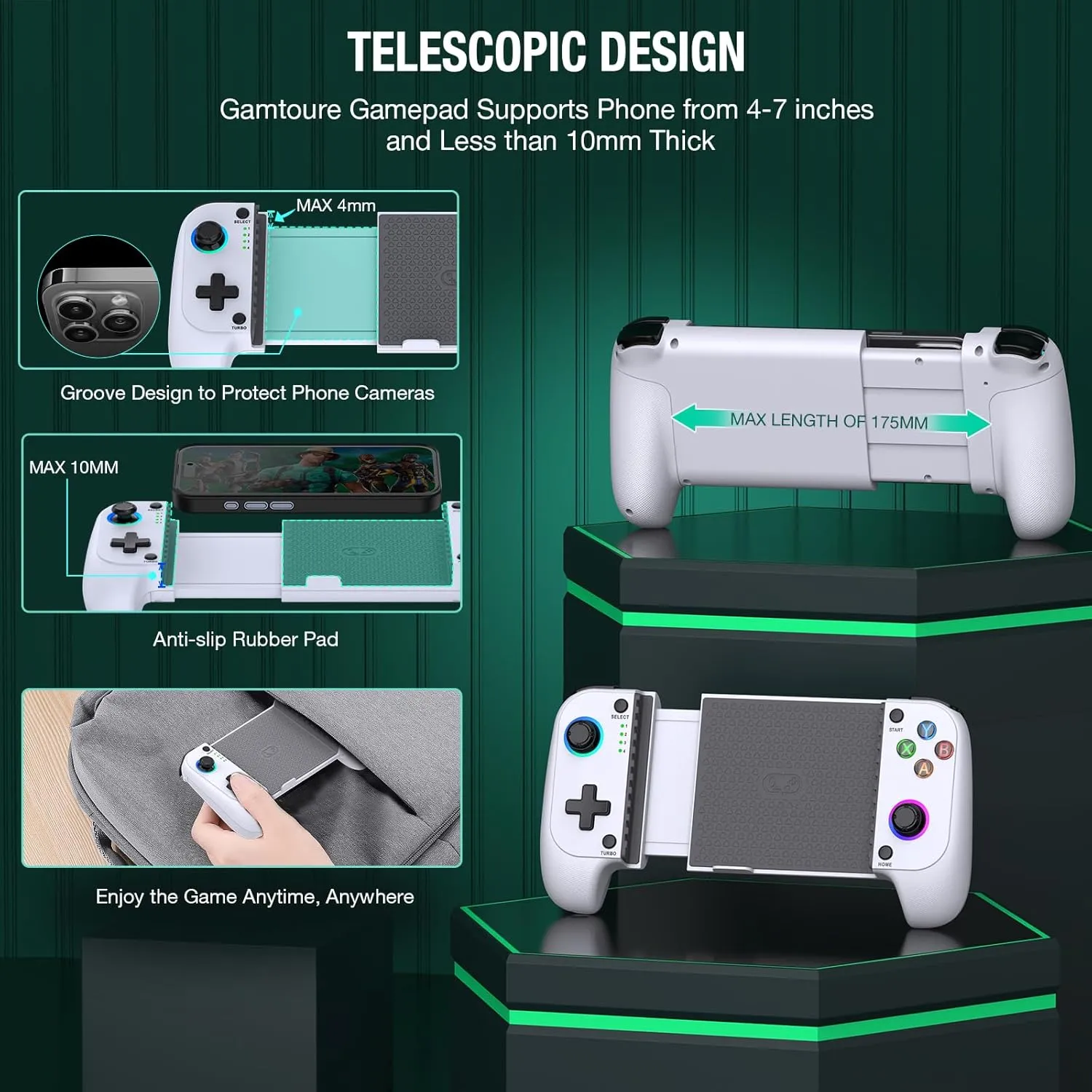 【Anti-Drift & Case-Friendly】Full-Size Game Controller for iPhone/Android Phone Tablet | Hall Joysticks Bluetooth Phone Controller with Lighting, for Cloud Gaming, Genshin Impact, PUBG, Roblox, Call of Duty Mobile Gamers