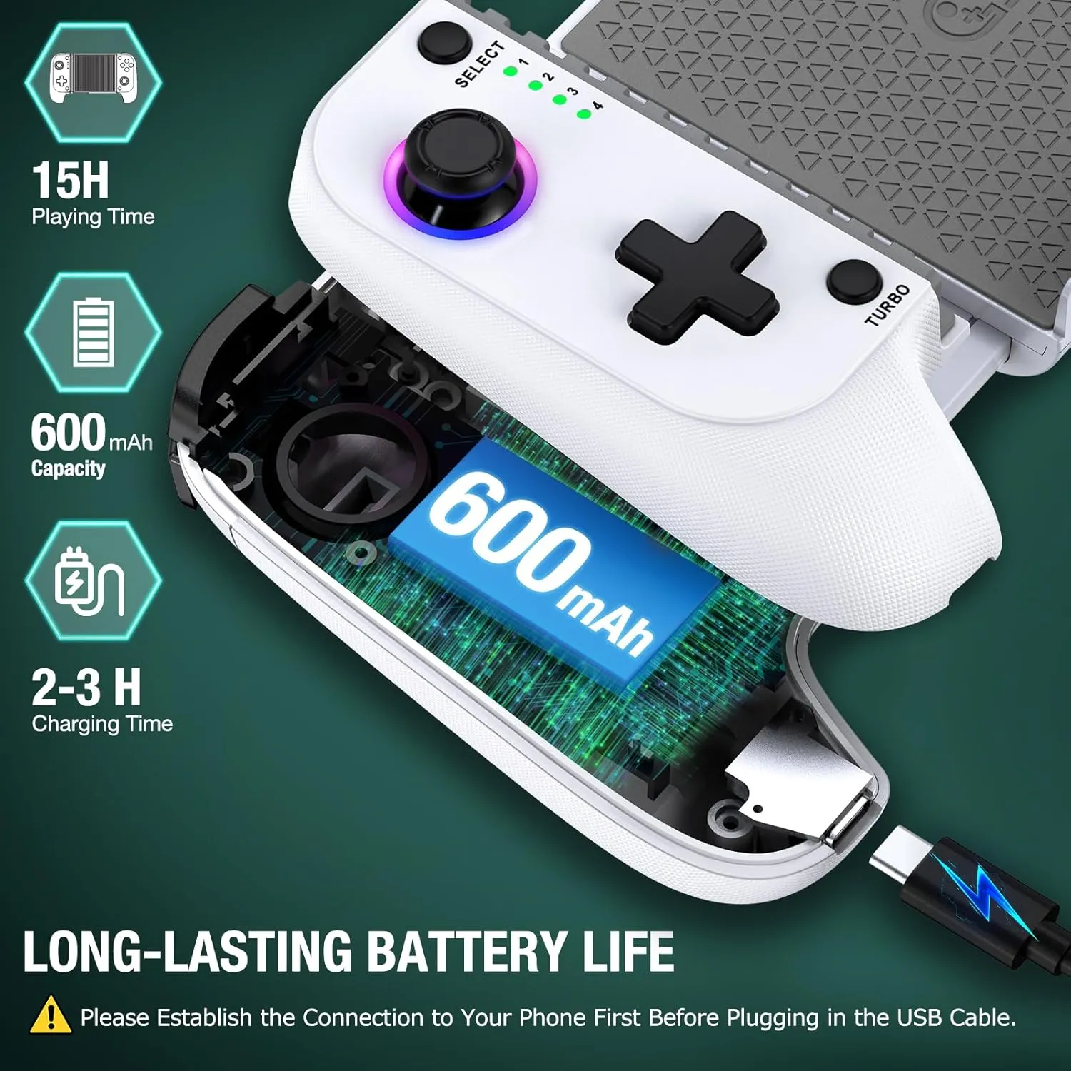 【Anti-Drift & Case-Friendly】Full-Size Game Controller for iPhone/Android Phone Tablet | Hall Joysticks Bluetooth Phone Controller with Lighting, for Cloud Gaming, Genshin Impact, PUBG, Roblox, Call of Duty Mobile Gamers