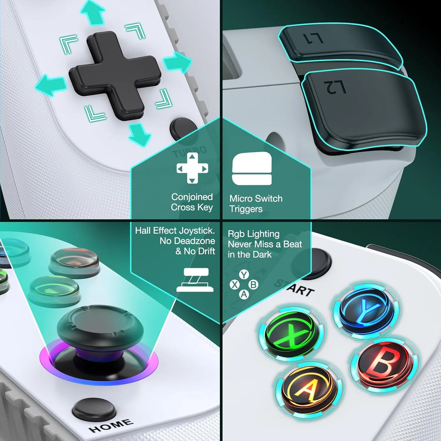 【Anti-Drift & Case-Friendly】Full-Size Game Controller for iPhone/Android Phone Tablet | Hall Joysticks Bluetooth Phone Controller with Lighting, for Cloud Gaming, Genshin Impact, PUBG, Roblox, Call of Duty Mobile Gamers