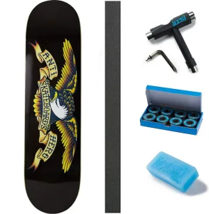 Anti-Hero Classic Eagle Skateboard Deck - Black - 8.125" W/Mob Grip, CCS Skate Tool, Wax, and ABEC 7 Bearings