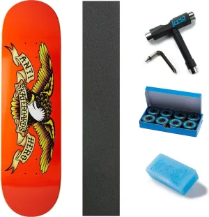 Anti-Hero Classic Eagle Skateboard Deck - Orange - 9.00" W/Mob Grip, CCS Skate Tool, Wax, and ABEC 7 Bearings