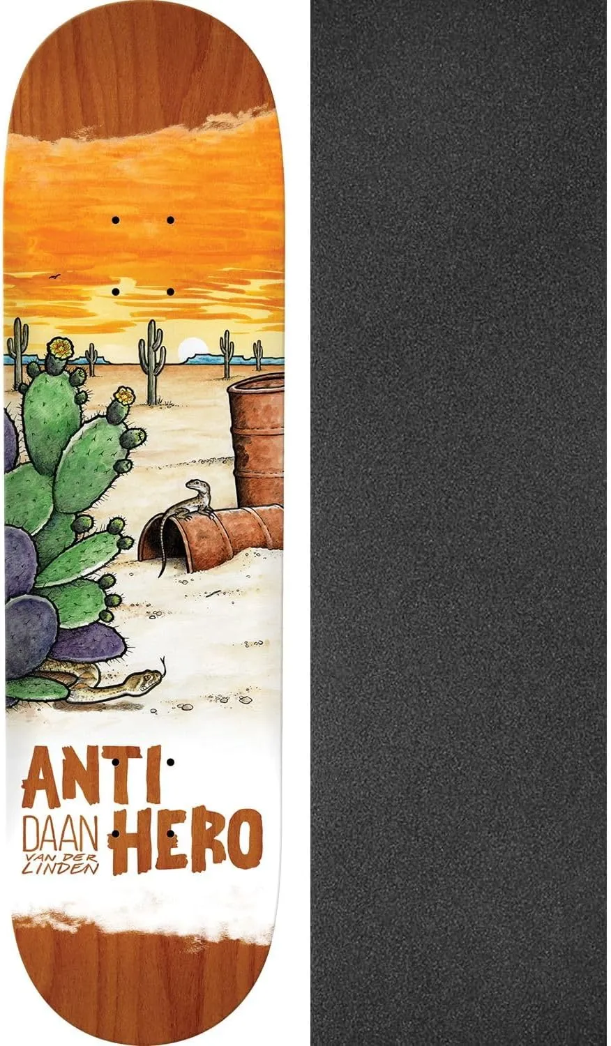 Anti Hero Skateboards Daan Van Der Linden Desertscapes Skateboard Deck - 8.38" x 32.25" with Black Magic Skateboard Griptape Black - Bundle of 2 Items