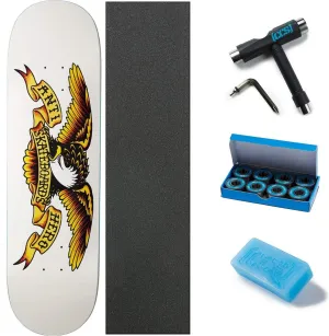 Anti-Hero White Classic Eagle - 8.75 Inch Skateboard Deck (Default, White) W/Mob Grip, CCS Skate Tool, Wax, and ABEC 7 Bearings