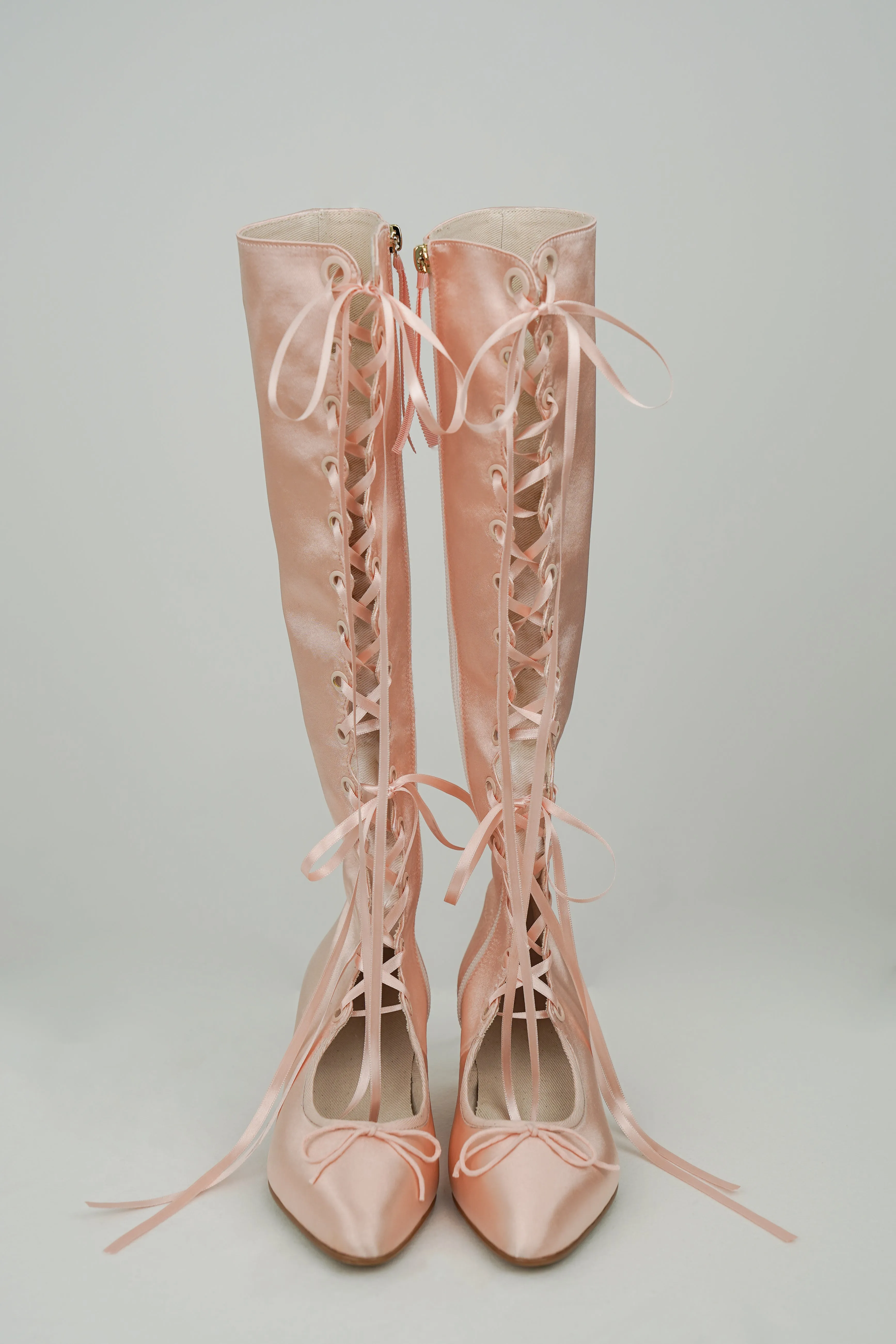 Antoinette Boots in Ballet Pink Satin