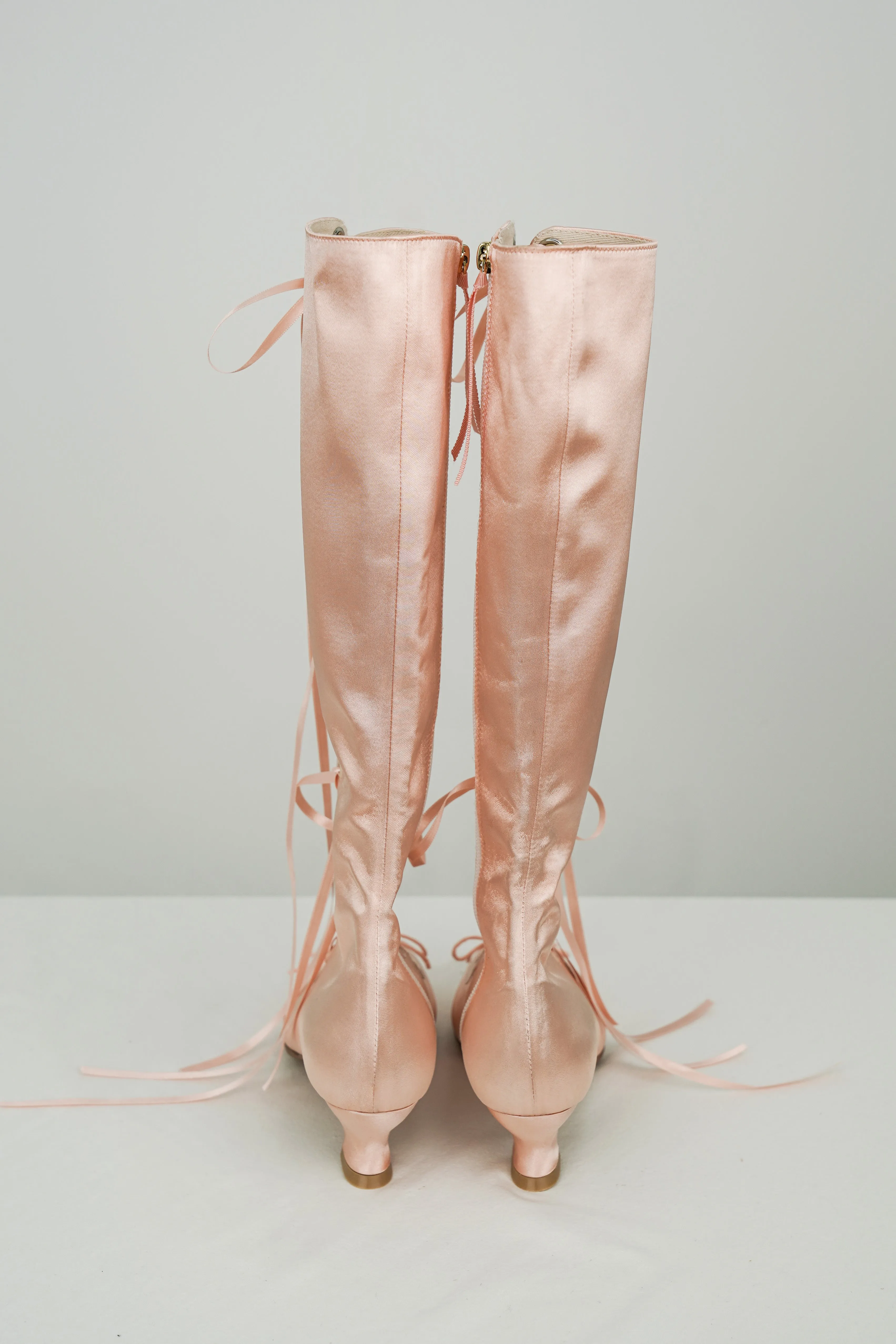 Antoinette Boots in Ballet Pink Satin