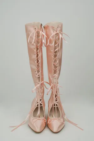 Antoinette Boots in Ballet Pink Satin