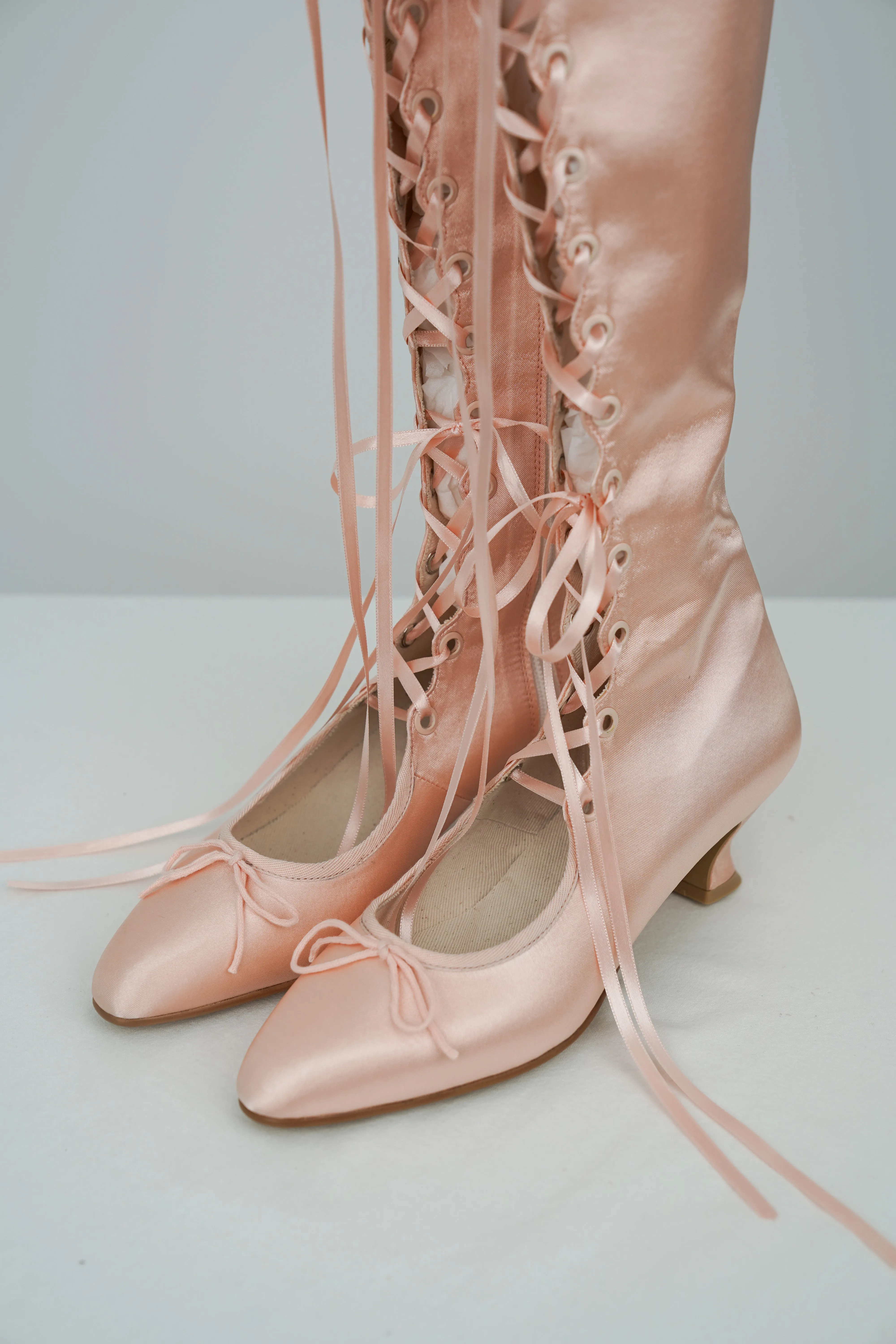 Antoinette Boots in Ballet Pink Satin