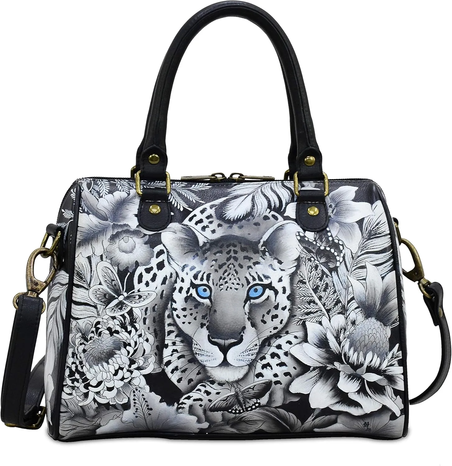 Anuschka Hand Painted Leather Women's Zip Around Classic Satchel - Cleopatra's Leopard