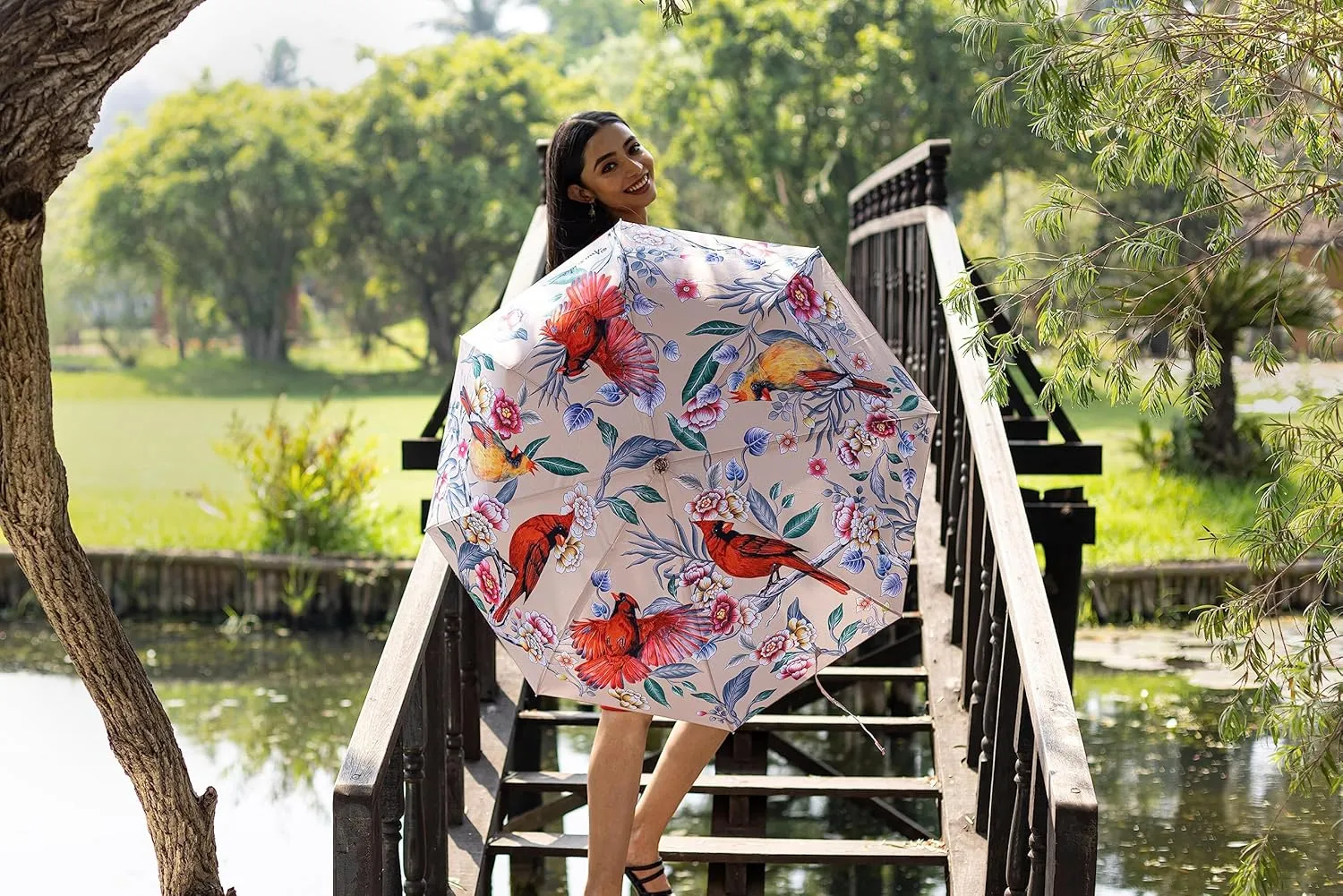 Anuschka Umbrella AUTO Open/Close - UPF 50  - 38” Waterproof Windproof Canopy - Fits in Handbag - Windproof Flexible Fiberglass