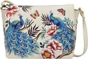 Anuschka Women’s Hand-Painted Genuine Leather Flap Crossbody - Pretty Peacocks
