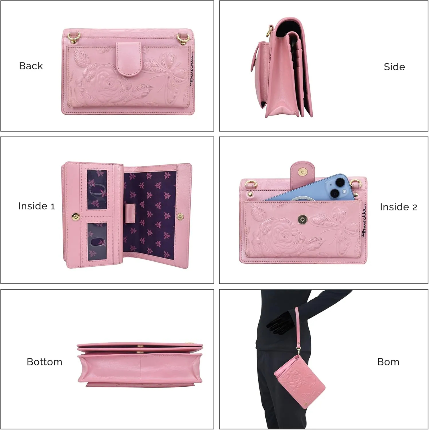 Anuschka Women's Original Hand-Painted Leather 4-in-1 Organizer Crossbody