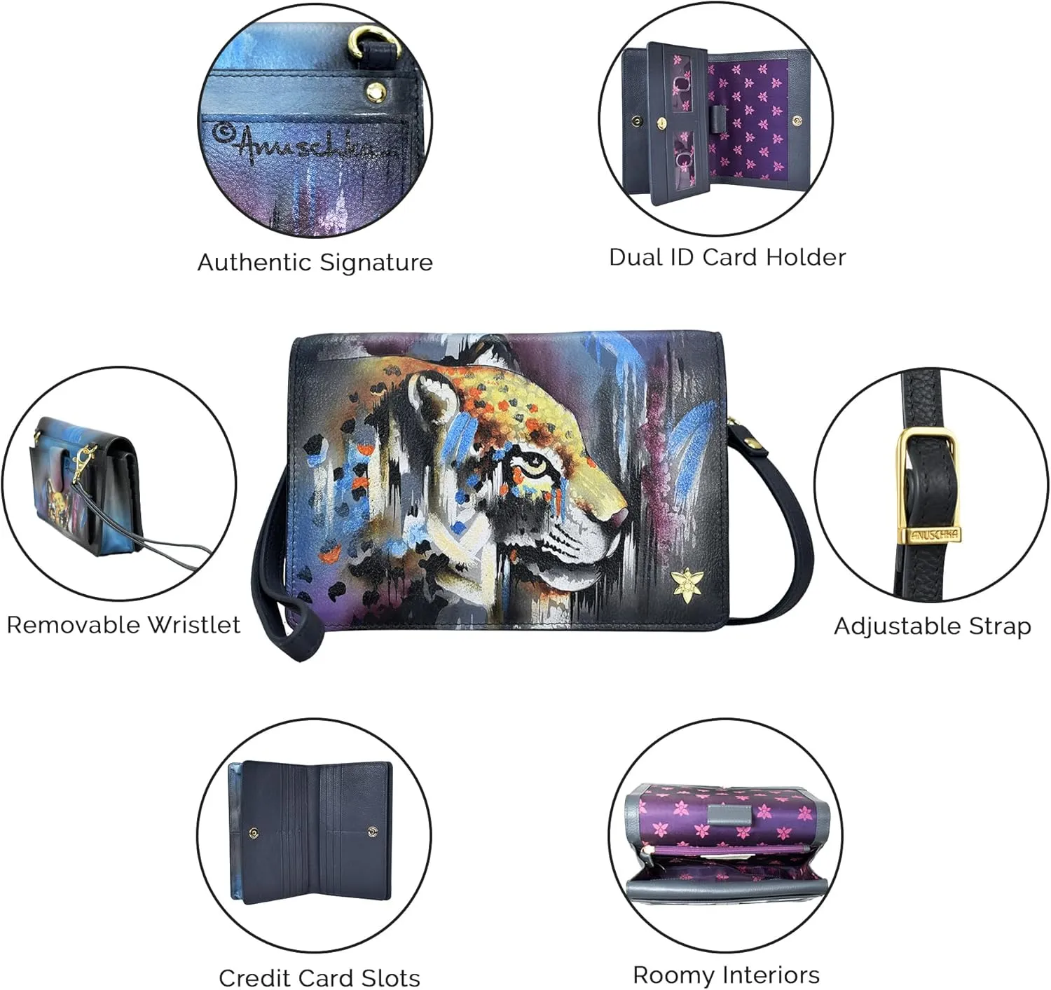 Anuschka Women's Original Hand-Painted Leather 4-in-1 Organizer Crossbody