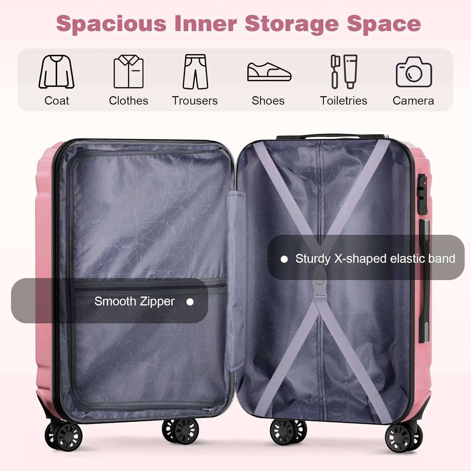 AnyZip Expandable Luggage, 24 Inch Hard Shell Checked Suitcase, Rolling Lightweight Travel Suitcases with Wheels TSA Lock (Pink)