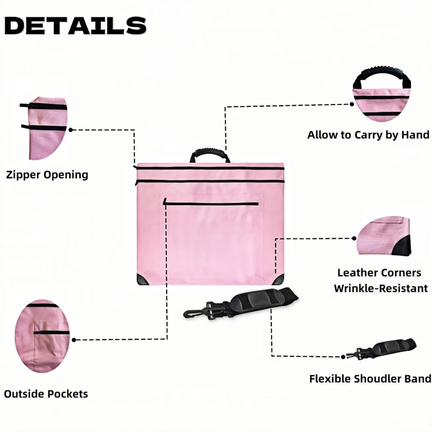 Aphse 19 * 23 Art Portfolio Bag, Art Portfolio Case with Nylon Shoulder, Light Weight Waterproof Poster Board Storage Bag, Portfolio Folder for Artwork(Pink, 19 inches x 23 inches)