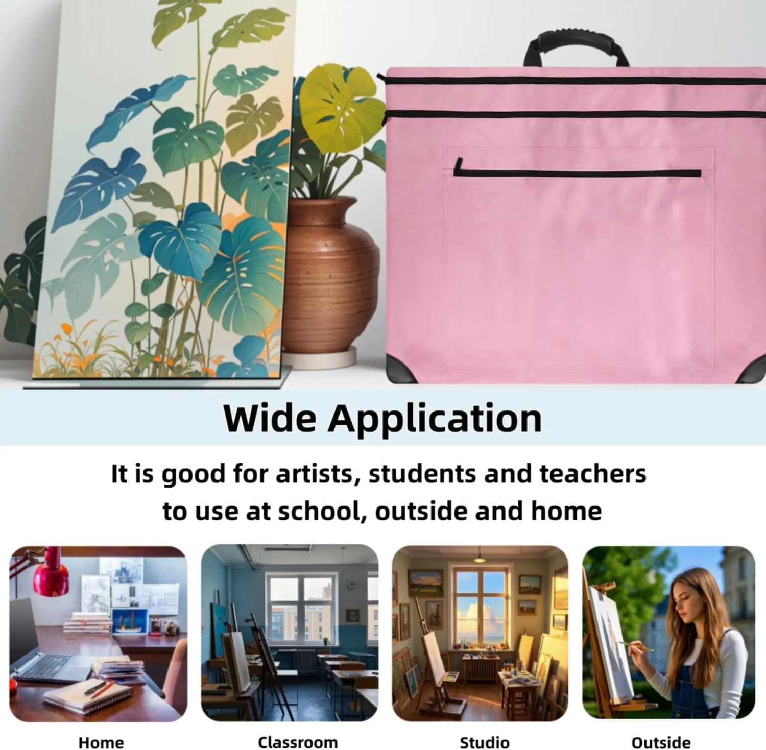Aphse 19 * 23 Art Portfolio Bag, Art Portfolio Case with Nylon Shoulder, Light Weight Waterproof Poster Board Storage Bag, Portfolio Folder for Artwork(Pink, 19 inches x 23 inches)