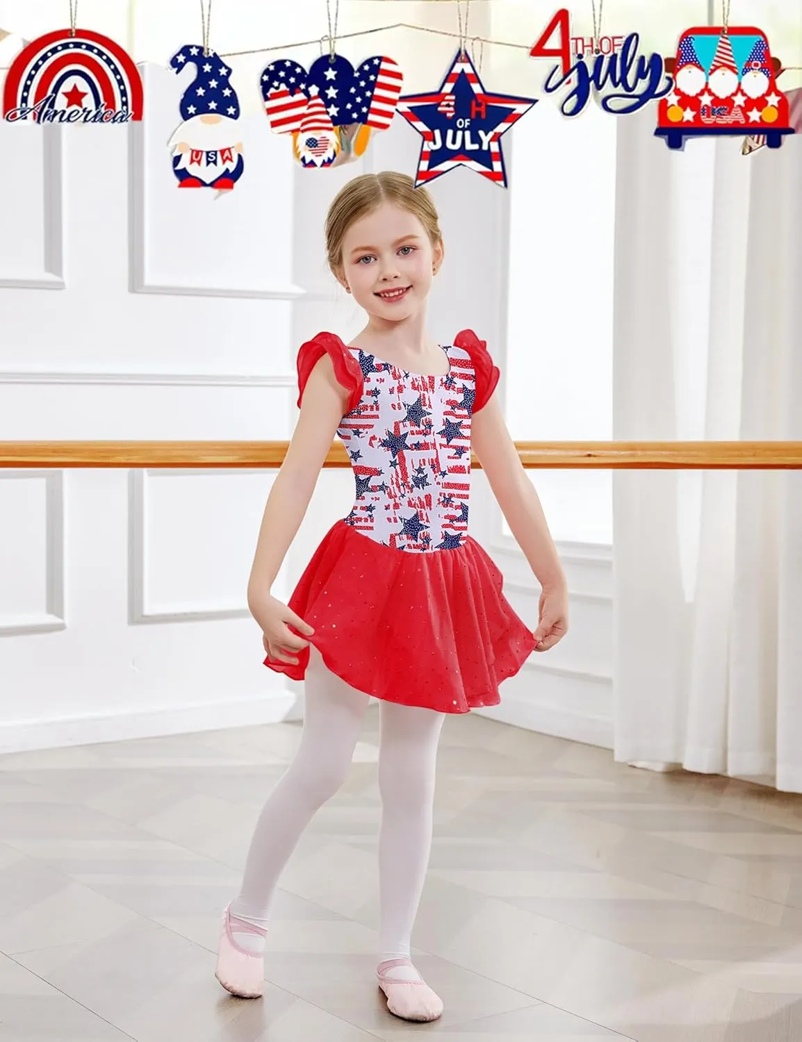 Arshiner Girls Ruffle Sleeve Ballet Dance Dress Tutu Skirted Leotard