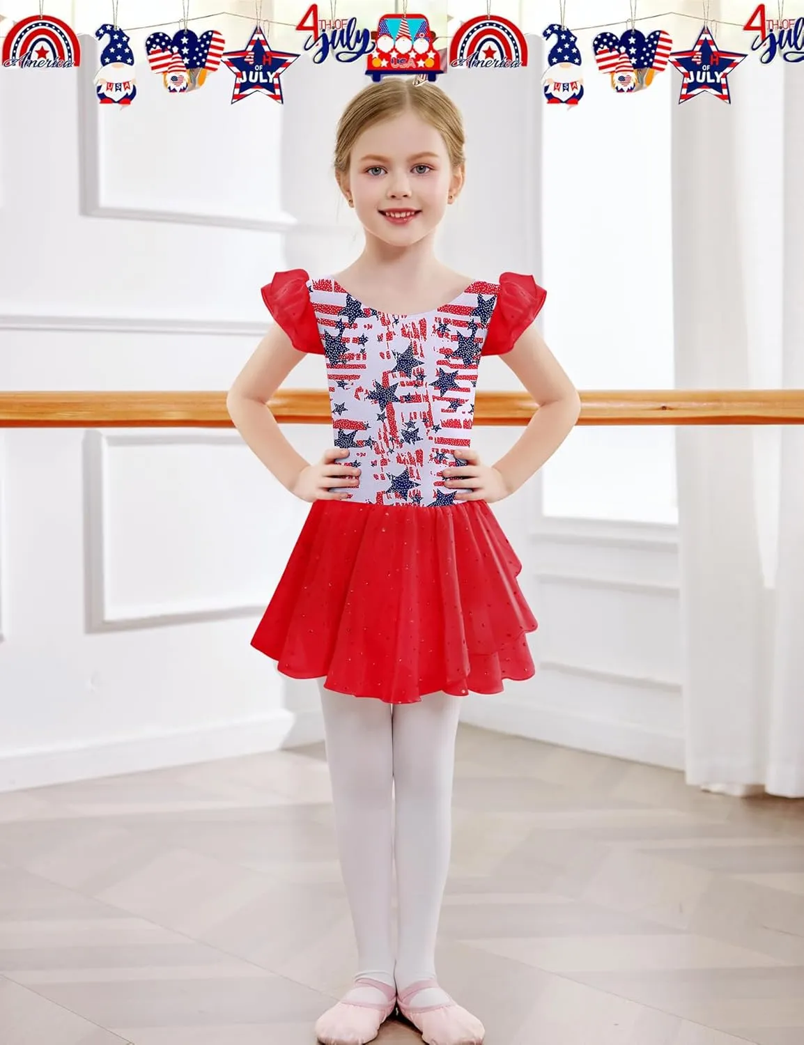 Arshiner Girls Ruffle Sleeve Ballet Dance Dress Tutu Skirted Leotard