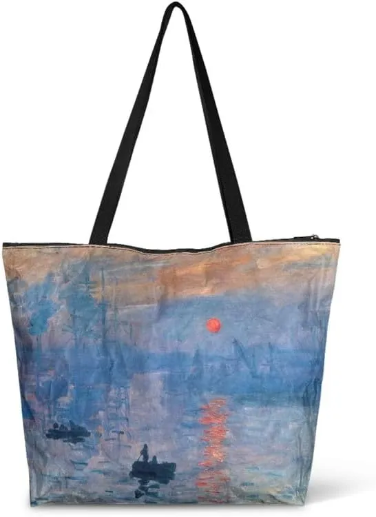 Art Lover Zippered Tote Bag Waterproof Large Work Tote Bags, Van Gogh Artwork Women's Purse Handbags Travel Totes