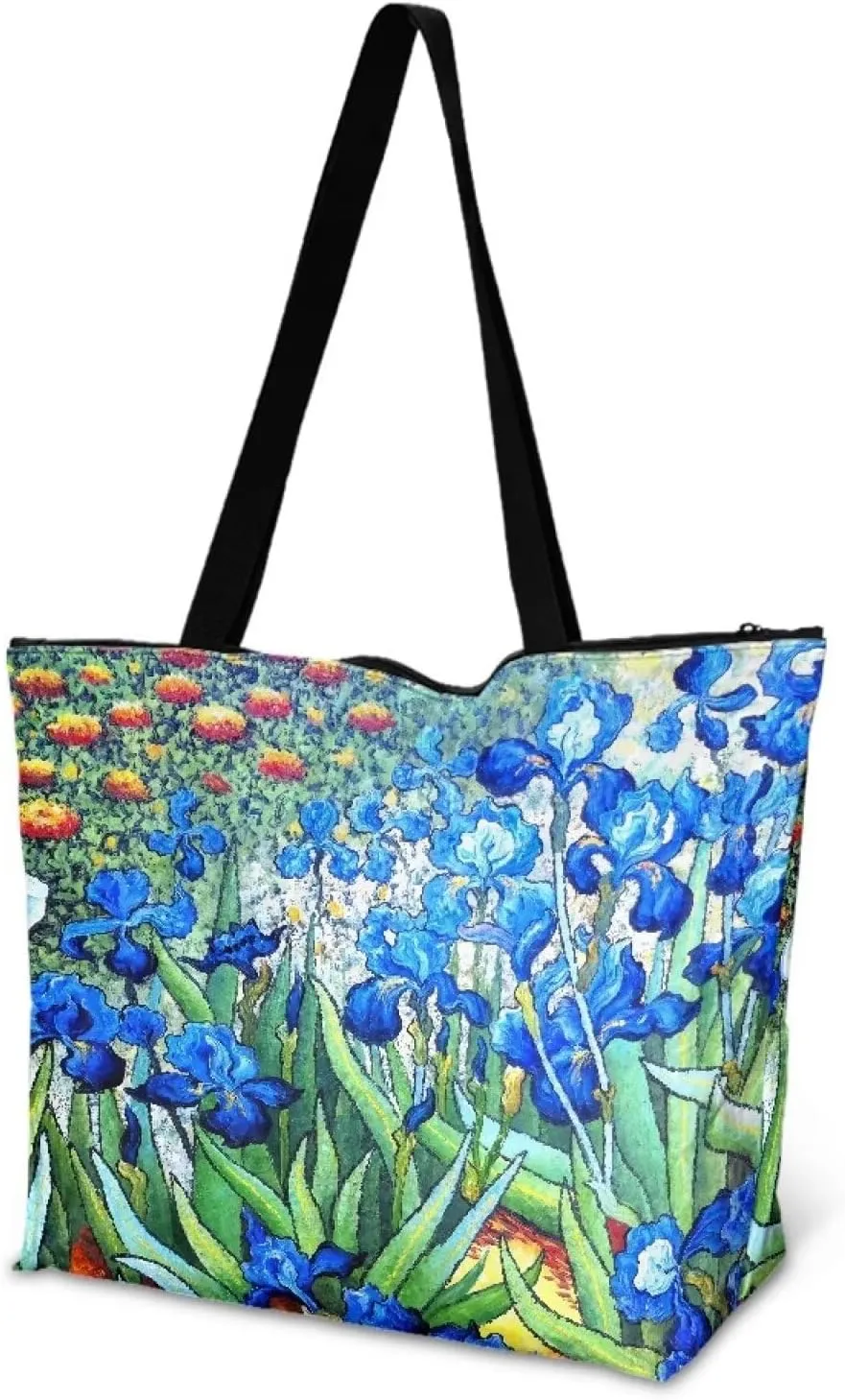 Art Lover Zippered Tote Bag Waterproof Large Work Tote Bags, Van Gogh Artwork Women's Purse Handbags Travel Totes