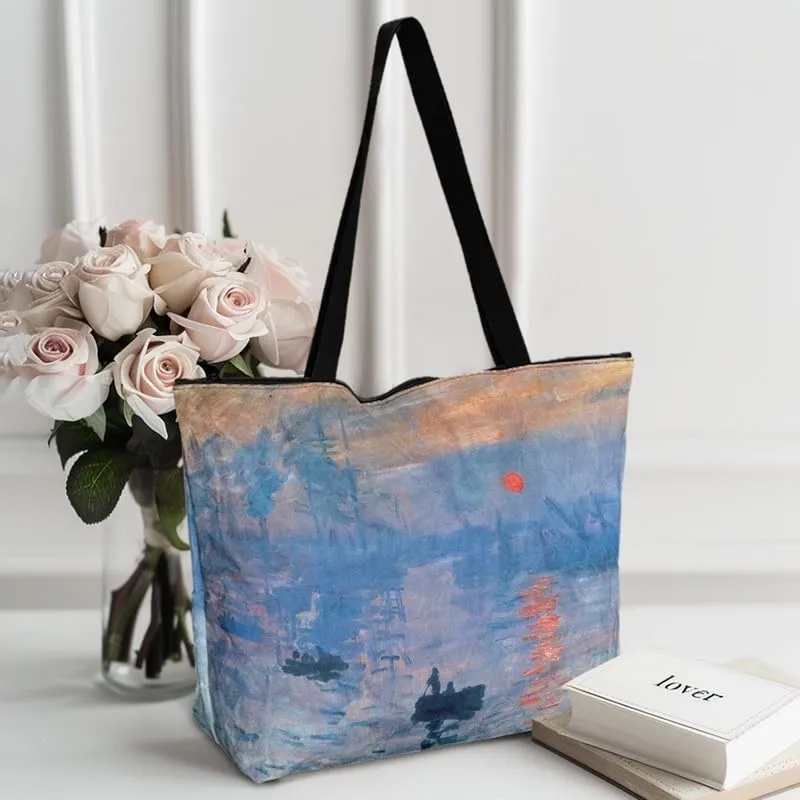 Art Lover Zippered Tote Bag Waterproof Large Work Tote Bags, Van Gogh Artwork Women's Purse Handbags Travel Totes