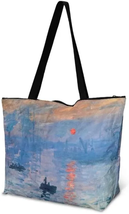 Art Lover Zippered Tote Bag Waterproof Large Work Tote Bags, Van Gogh Artwork Women's Purse Handbags Travel Totes