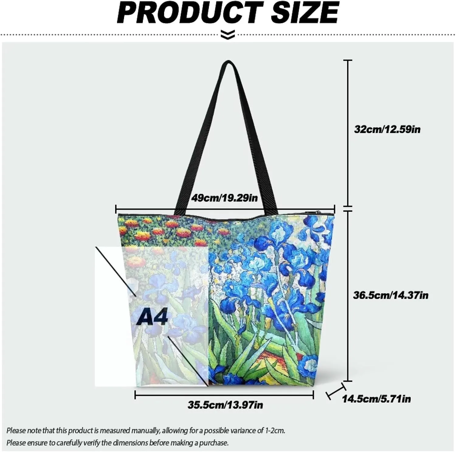 Art Lover Zippered Tote Bag Waterproof Large Work Tote Bags, Van Gogh Artwork Women's Purse Handbags Travel Totes