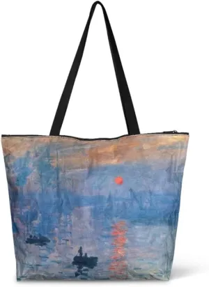 Art Lover Zippered Tote Bag Waterproof Large Work Tote Bags, Van Gogh Artwork Women's Purse Handbags Travel Totes
