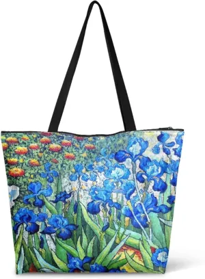 Art Lover Zippered Tote Bag Waterproof Large Work Tote Bags, Van Gogh Artwork Women's Purse Handbags Travel Totes