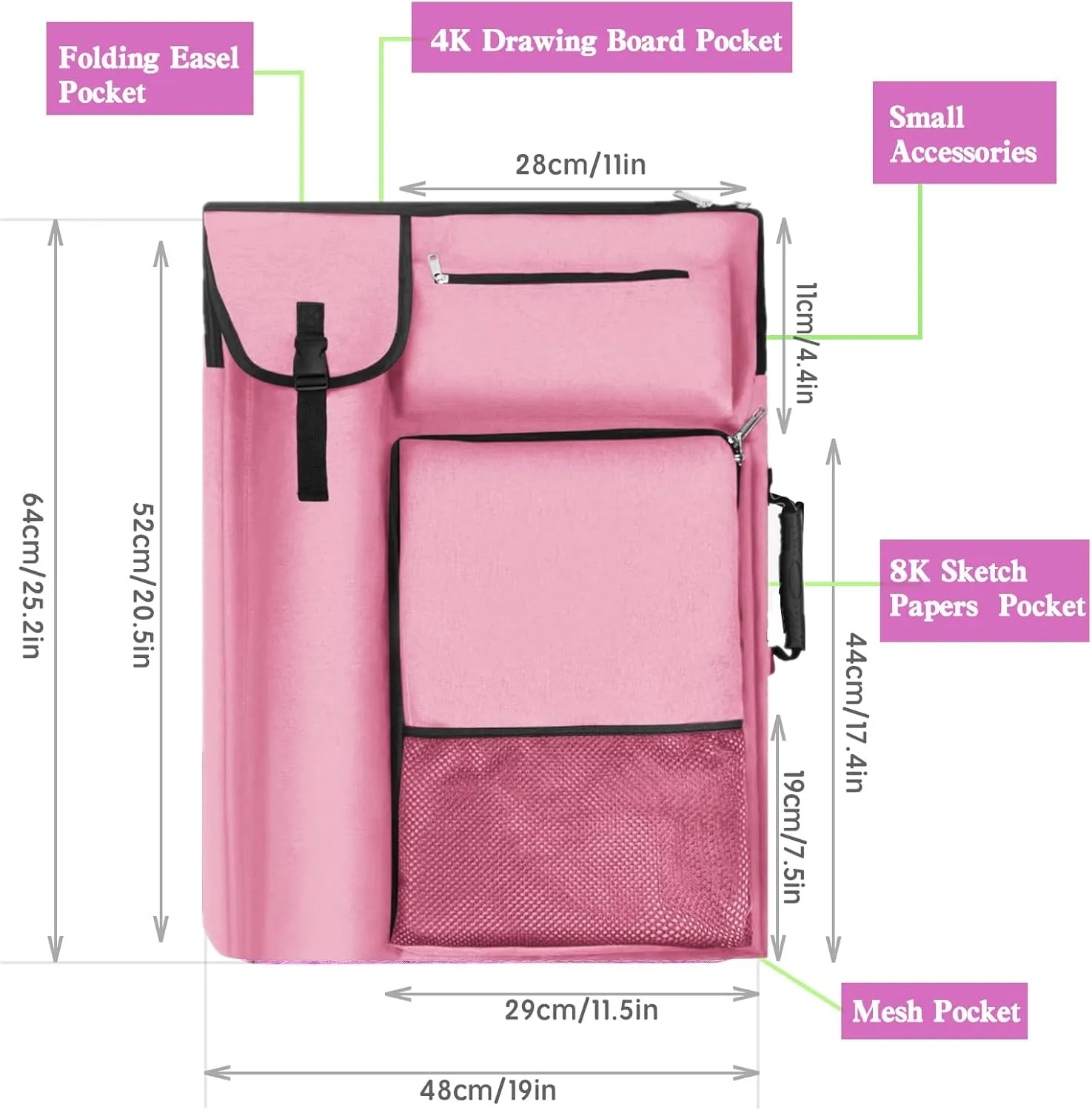 Art Portfolio Case 18 X 24,art Portfolio With Backpack & Tote Bag For Artwork,medium Art Case Size Bright Pink(Neon Pink).