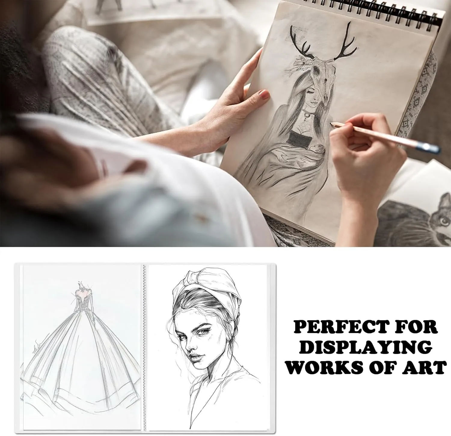 Art Portfolio Case - 30-Pocket 11x17 Folder for Artwork Display, 60 Pages, Binder Sleeves, Large Scrapbook, Sketch Art Presentation Book
