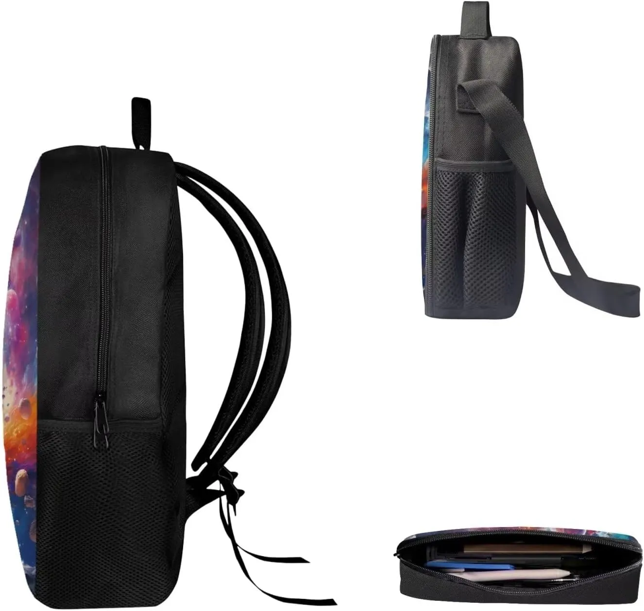 Astronaut-space Backpack Set with Shoulder Bag and Pencil Case for Boys-Girls Elementary Middle School Bookbag Backpack for Girls Boys Kids Lightweight Hard-wearing Back Pack Colorful