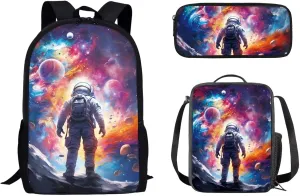 Astronaut-space Backpack Set with Shoulder Bag and Pencil Case for Boys-Girls Elementary Middle School Bookbag Backpack for Girls Boys Kids Lightweight Hard-wearing Back Pack Colorful