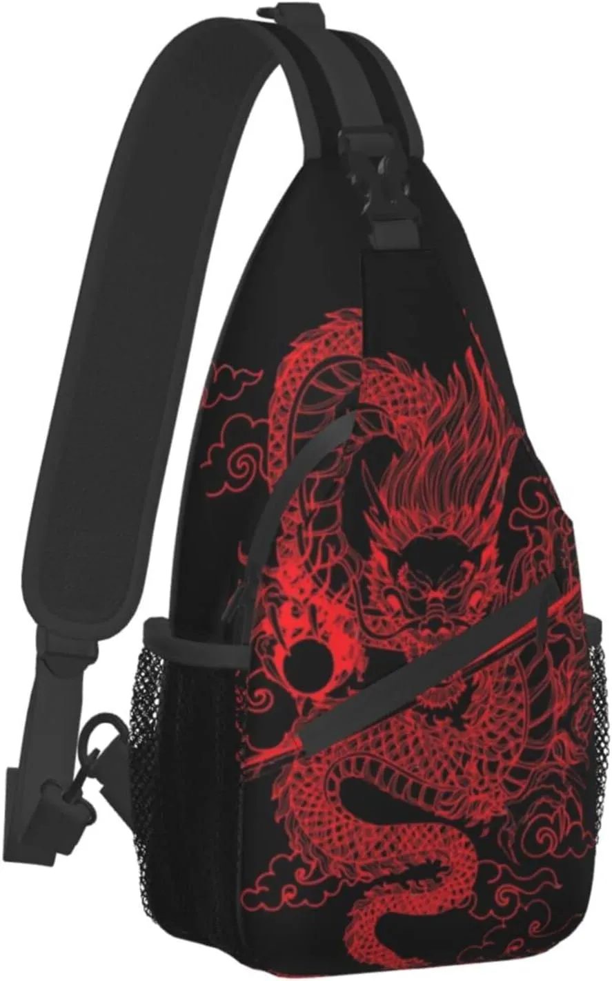 ASYG Dragon Pattern Sling Bag Crossbody Chest Daypack Casual Backpack Cool Shoulder Bag For Travel Hiking Sport Gym