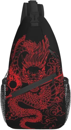 ASYG Dragon Pattern Sling Bag Crossbody Chest Daypack Casual Backpack Cool Shoulder Bag For Travel Hiking Sport Gym