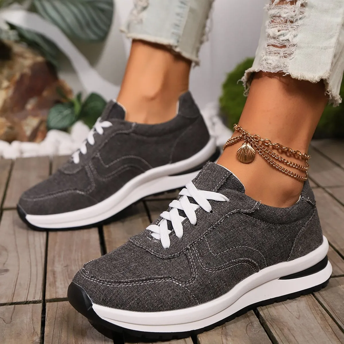 Athletic Shoes - Lace Up Canvas Athletic