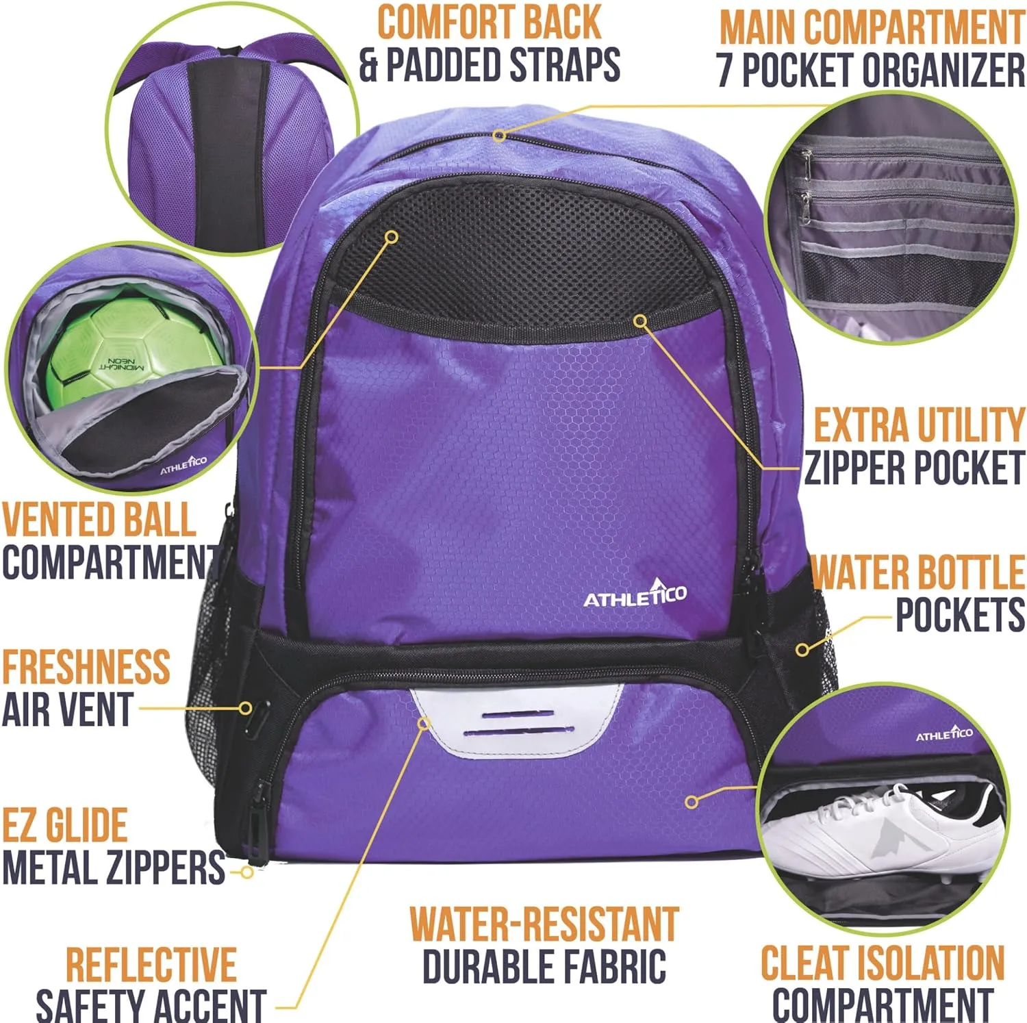 Athletico Youth Soccer Bag - Soccer Backpack & Bags for Basketball, Volleyball & Football | Includes Separate Cleat and Ball Compartment