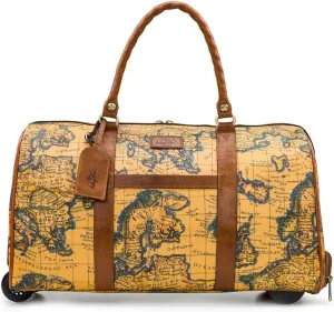Avola Wheeled Duffel Bag - Patina Coated Linen Canvas European Map Print